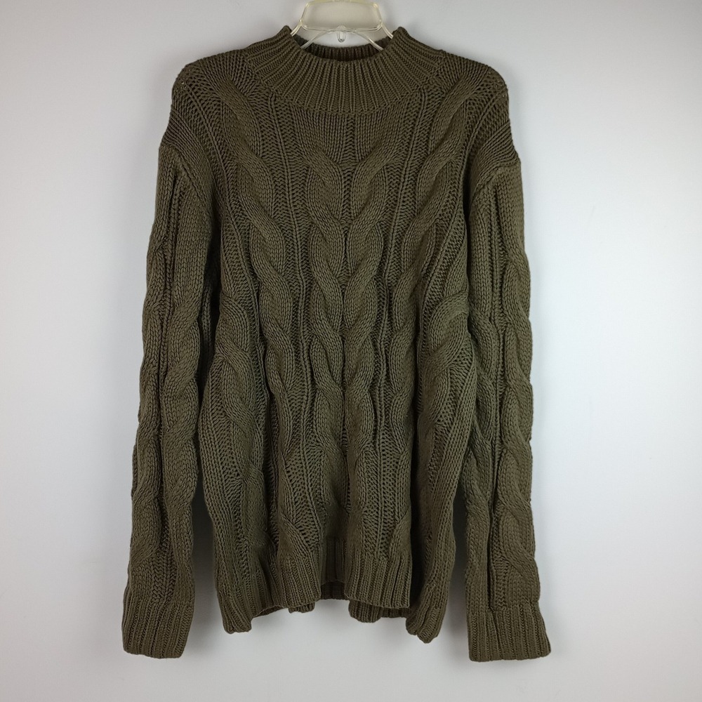 Unbranded Womens XXL Army Green Cable Knit Chunky Mock Neck Pullover Sweater